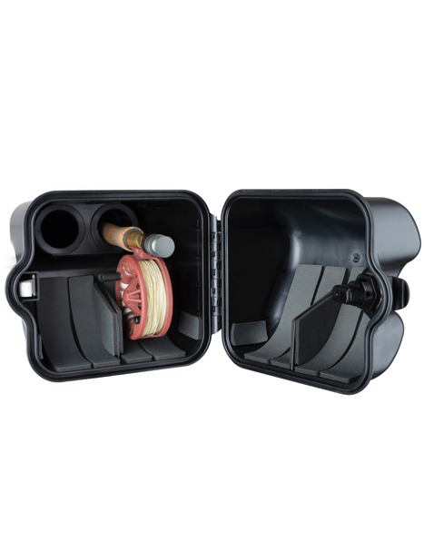 Dark grey pads inside reel box to provide cushioning for reels 